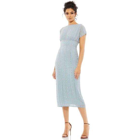 Mac Duggal 93649 Beaded Bateau Sheath Cocktail Dress - SLATE - Picture 1 of 3